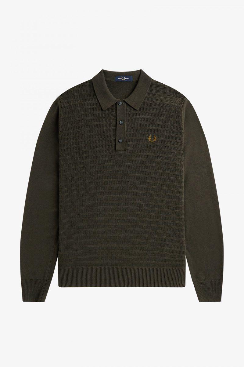 Green Fred Perry Chevron Textured Knitted Men's Shirts | PH 1487AHKP